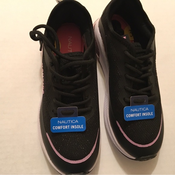 NWT.  Nautica Black Sneakers with Pink Highlights - Picture 3 of 6